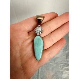 SJ Sterling Silver Turquoise Clear Quartz Pendant 2 1/4"‎